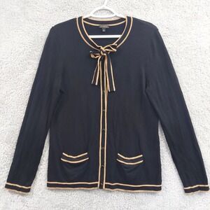 Talbots Women's Size Medium Black Brown Bow Button Down Pockets Cardigan Classy